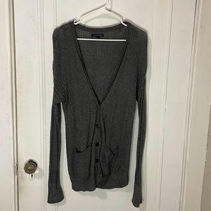 American Eagle button-up cardigan with sleeve details, grey, size medium